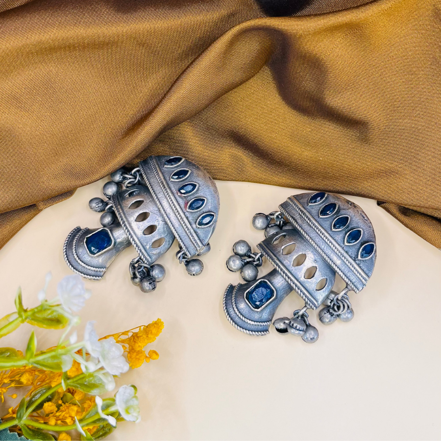 Vintage Oxidised Silver Ghungroo Drop Earrings