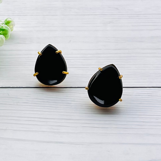 Black Monalisa Stone Studs Earrings