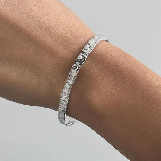 Silver Textured Open Bracelet