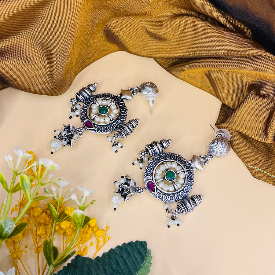 Oxidised Silver Drop Earrings