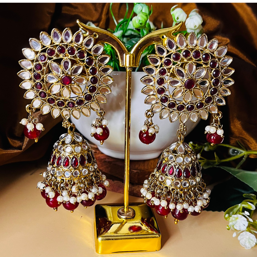Maroon Color Mirror Jhumkas Earring