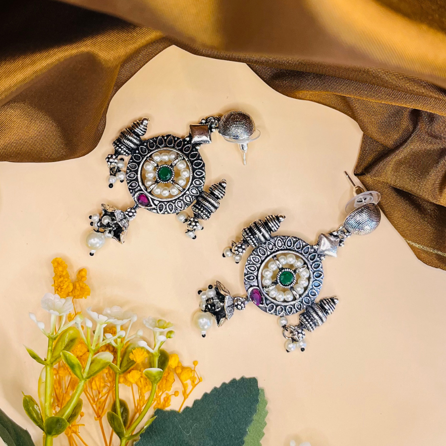 Oxidised Silver Drop Earrings