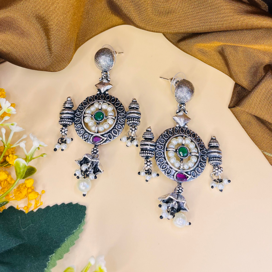 Oxidised Silver Drop Earrings