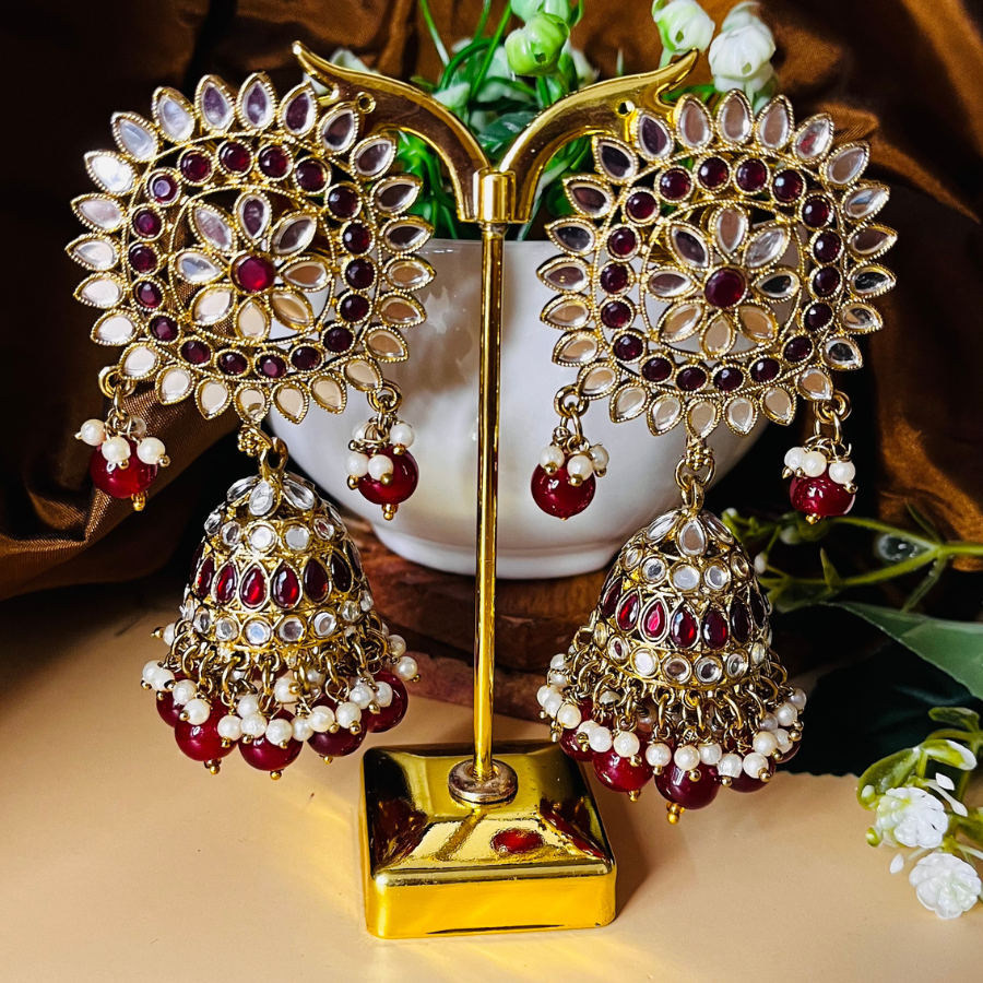 Maroon Color Mirror Jhumkas Earring