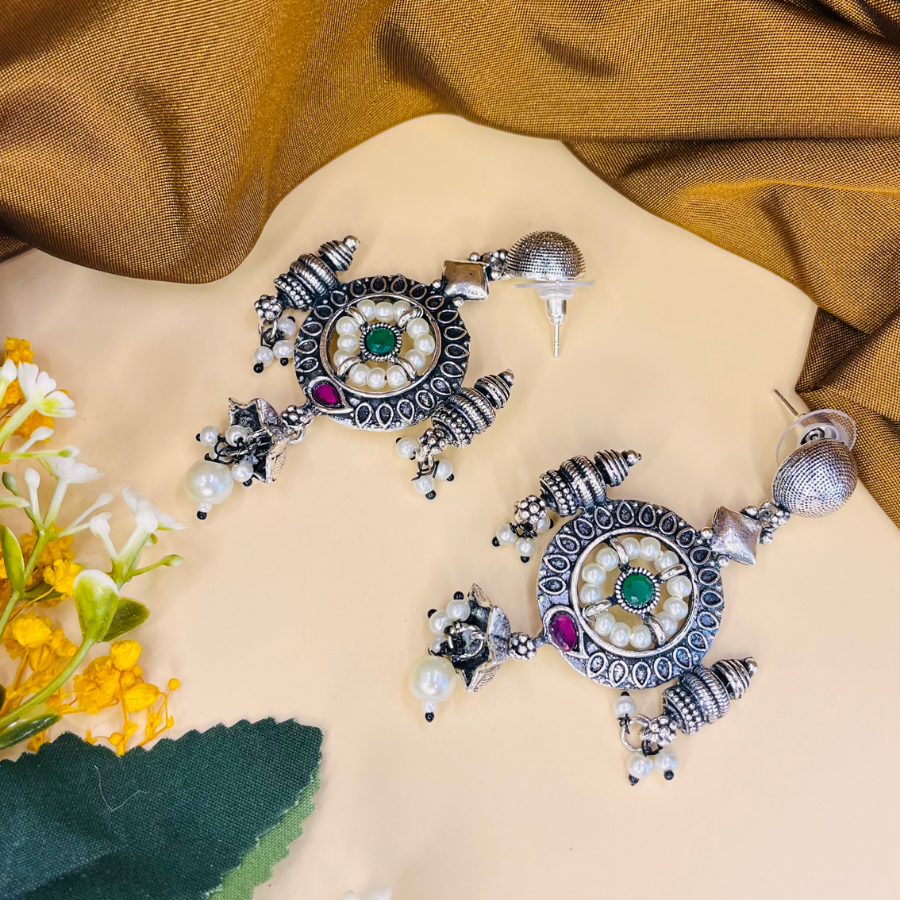 Oxidised Silver Drop Earrings