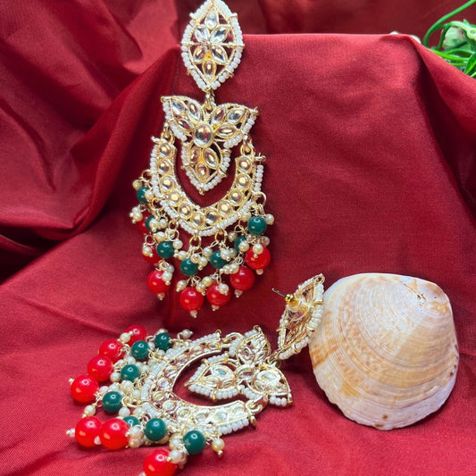 Red-Green Kundan Earrings