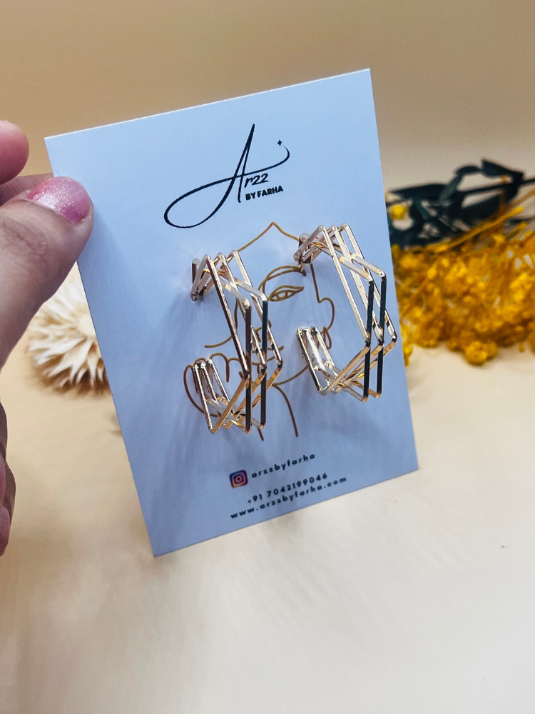 Korean rosegold square hoop eaarings