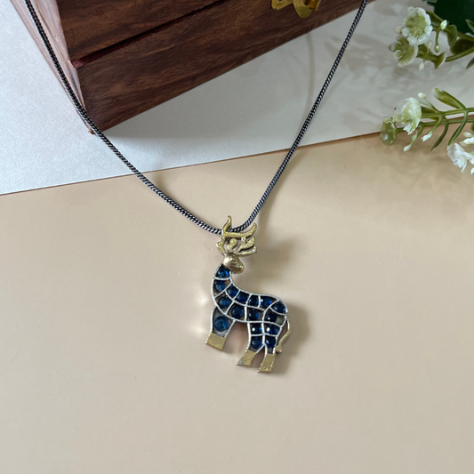 Dual Tone Deer Pendant Necklace