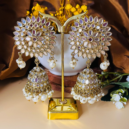 Ivory Color Mirror Jhumkas Earring
