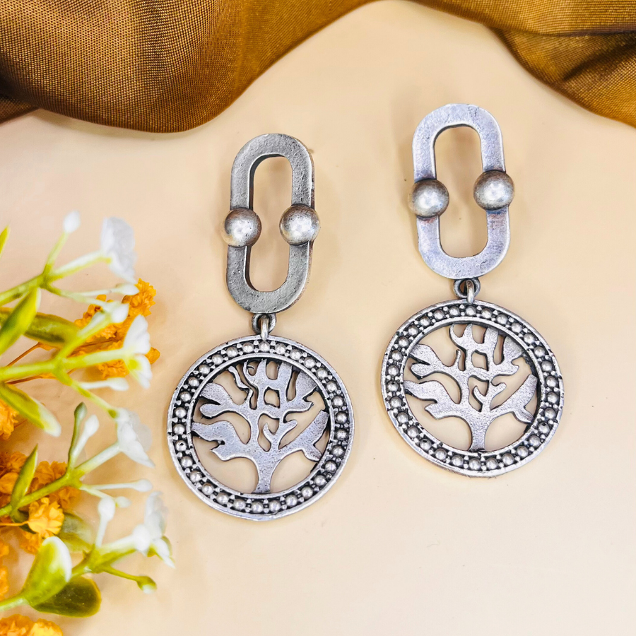 Oxidized Silver Drop Earrings