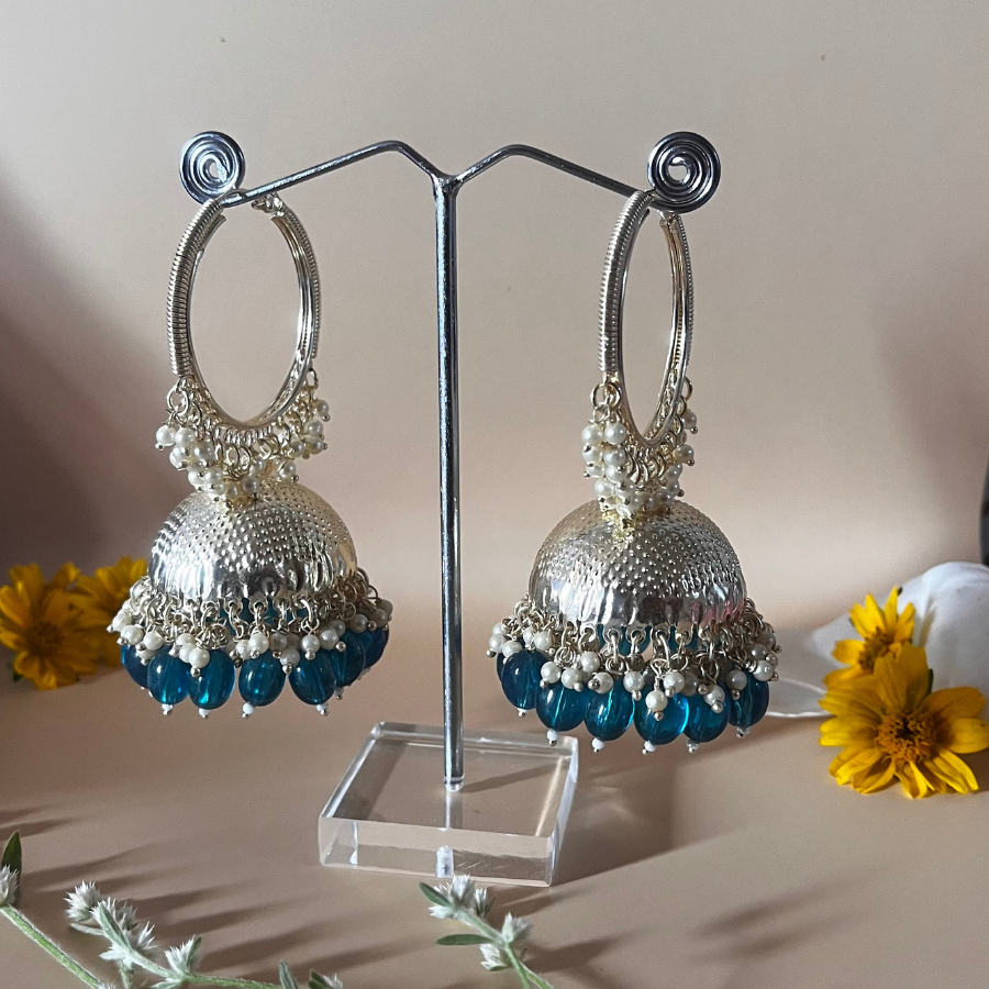 Peacock Green Kundan Pearl Hoop Earrings