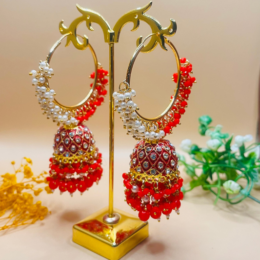Red Hoop Jhumki Earring