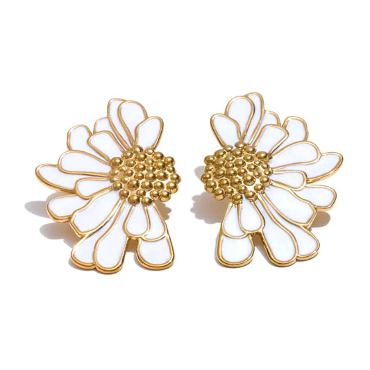 White Flower Statement Studs Earrings