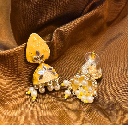Yellow Meenakari Earrings