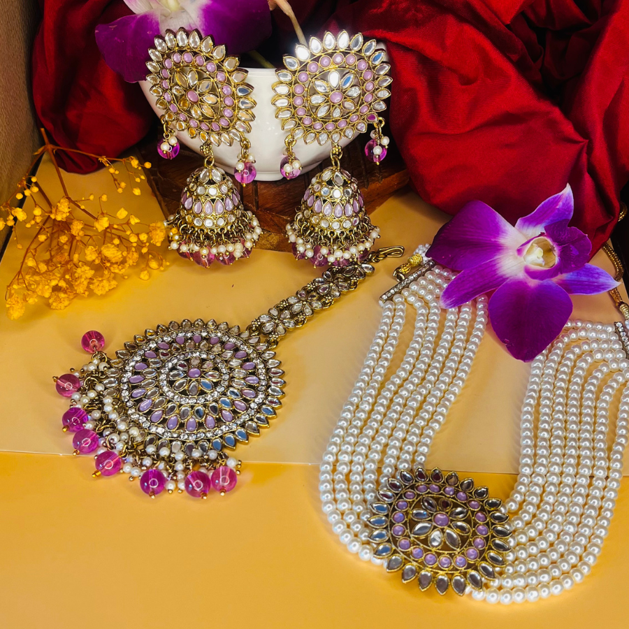 Purple Color Kundan Mirror Choker Set