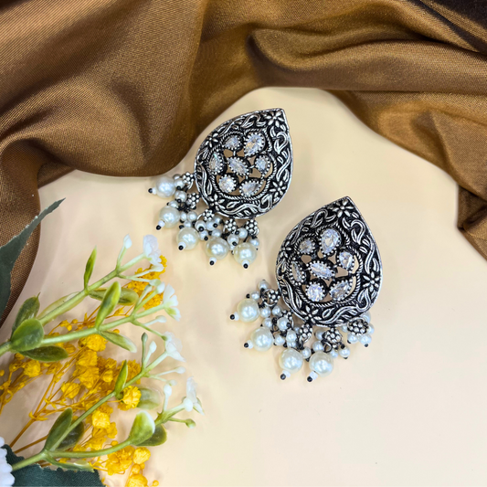 Oxidised Silver Stone Stud Earrings