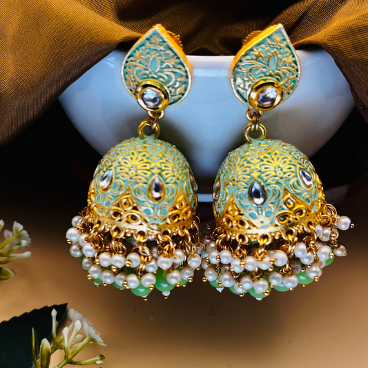 Gold Platted Meenakari Jhumka Earrings