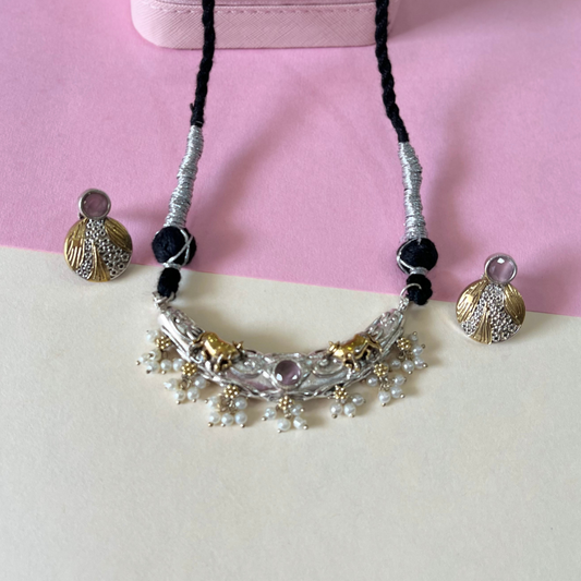 Dual Tone Adjustable Choker Necklace Set