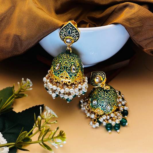 Gold Platted Meenakari Jhumka Earrings