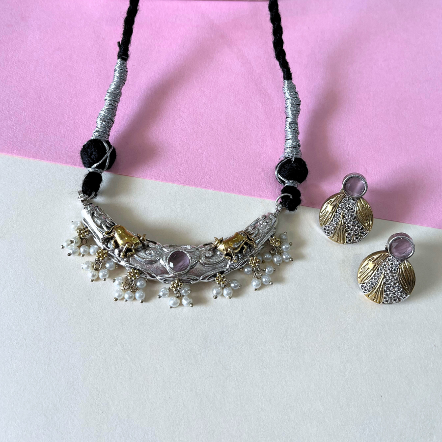 Dual Tone Adjustable Choker Necklace Set