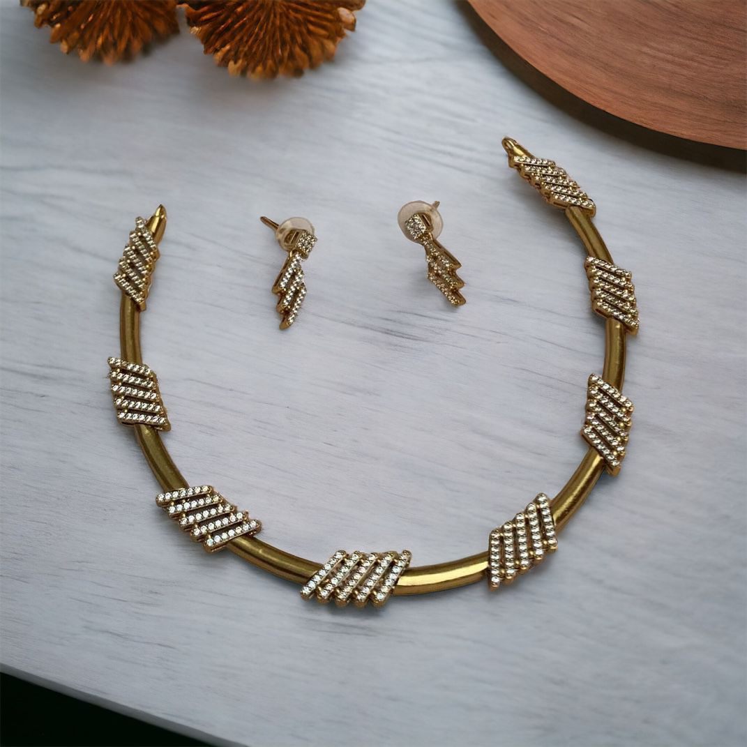 Gold AD Studded Choker Necklace Set
