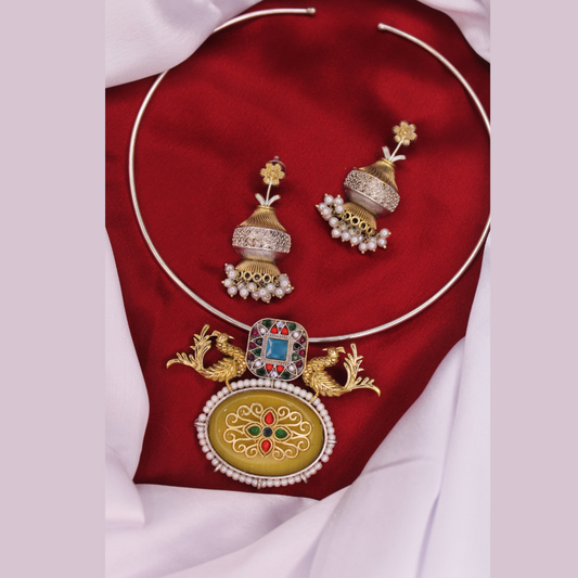 Dual Tone Statement Hasli Necklace Set