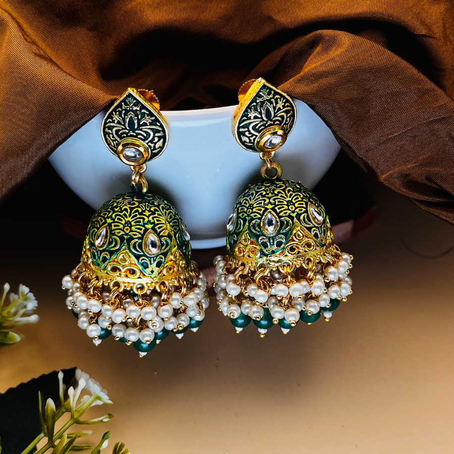 Gold Platted Meenakari Jhumka Earrings