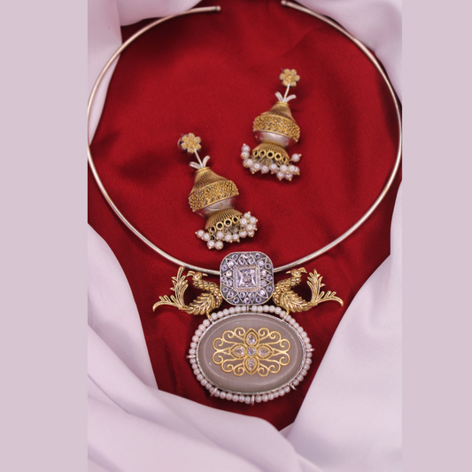 Dual Tone Statement Hasli Necklace Set