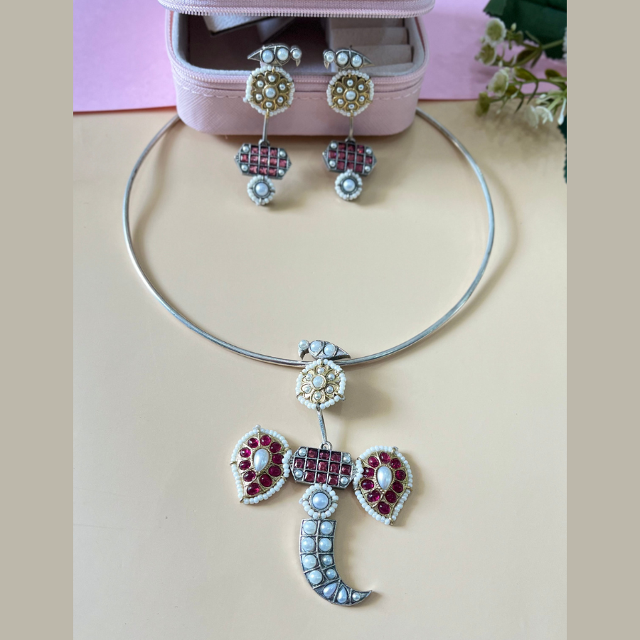 Dual Tone Statement Hasli Necklace Set