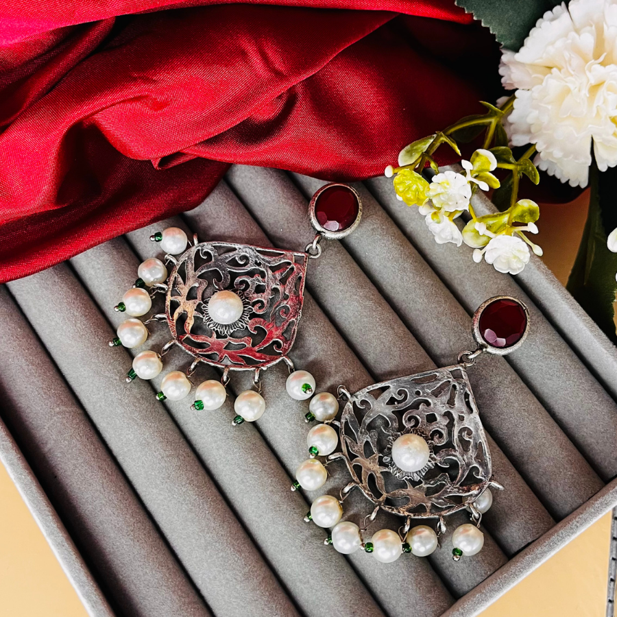 Trendy Pearl Silver Earrings