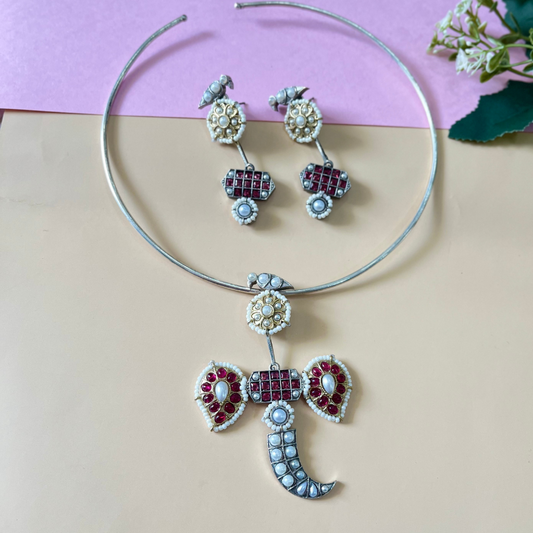 Dual Tone Statement Hasli Necklace Set