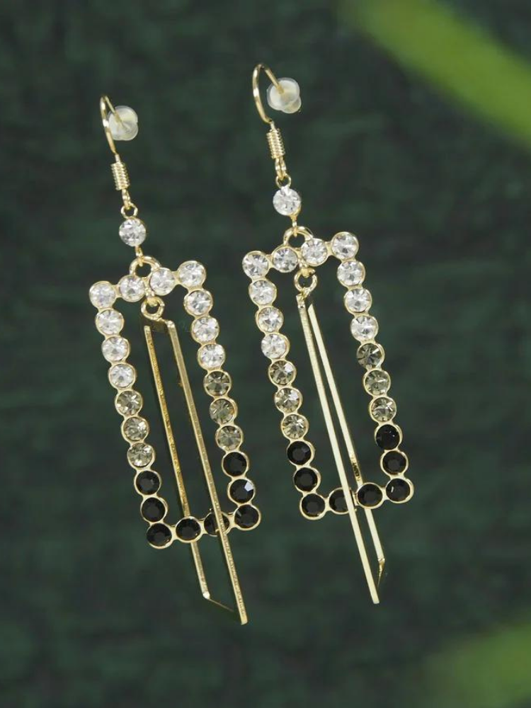 Korean Gold Plated Inlaid Rectangular Shaped Stone Dangler Earrings