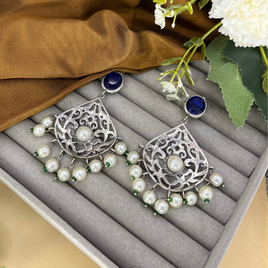 Trendy Pearl Silver Earrings