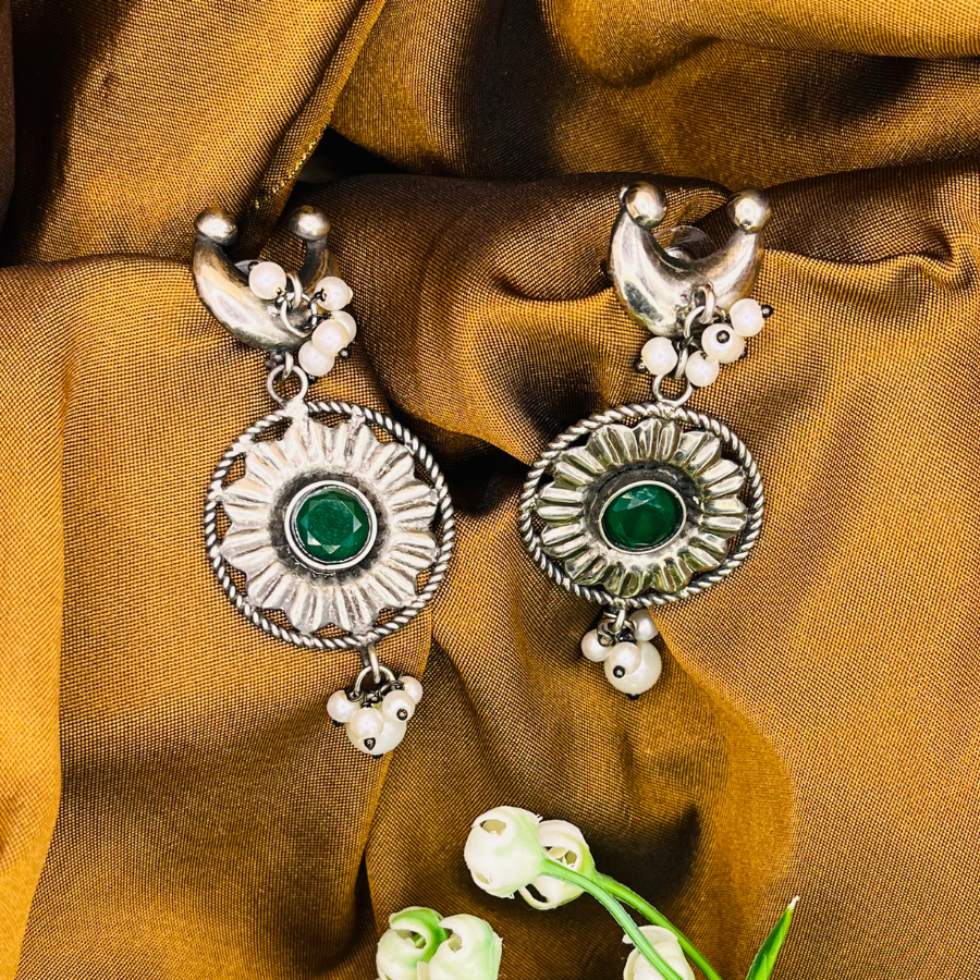 Light Weight Silver Chandbali Earrings