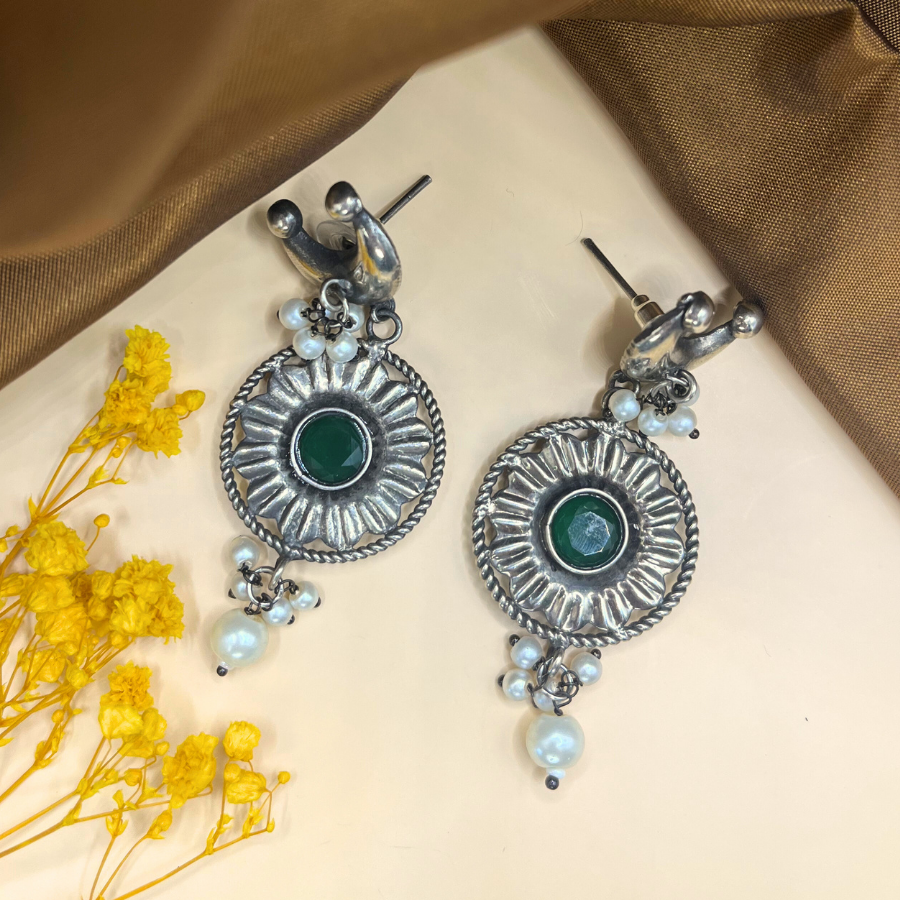Light Weight Silver Chandbali Earrings