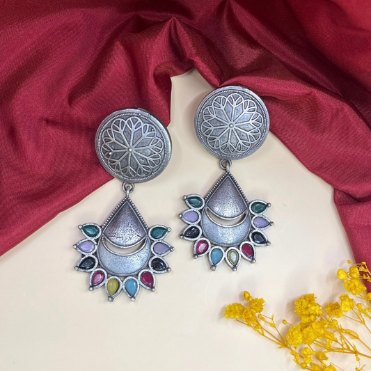 Multicolor Silver Drop Earrings