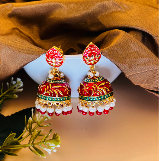 Red Gold Plated Dome Shaped Jhumkas