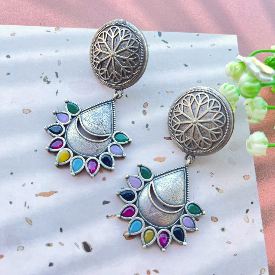 Multicolor Silver Drop Earrings