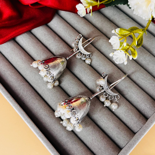 Oxidised Stone Beaded Jhumkas