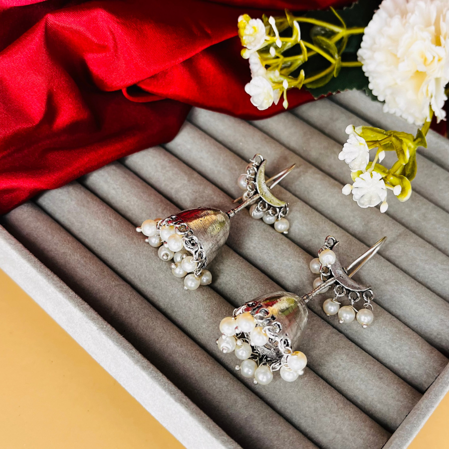 Oxidised Stone Beaded Jhumkas