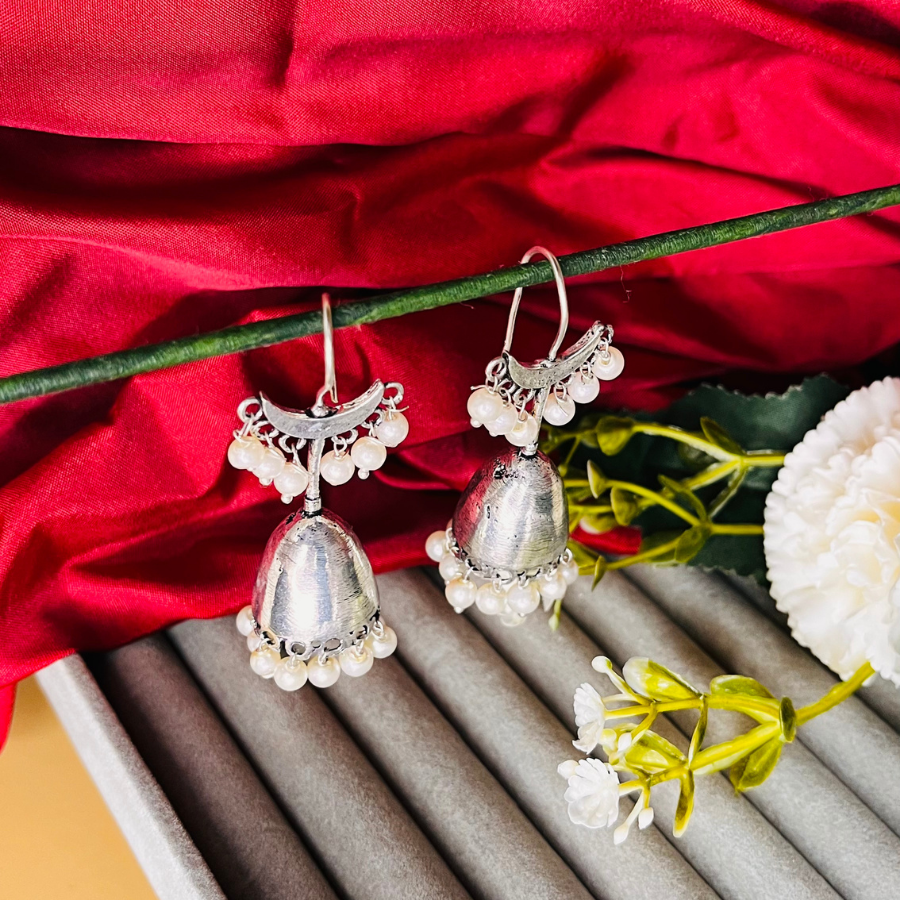 Oxidised Stone Beaded Jhumkas
