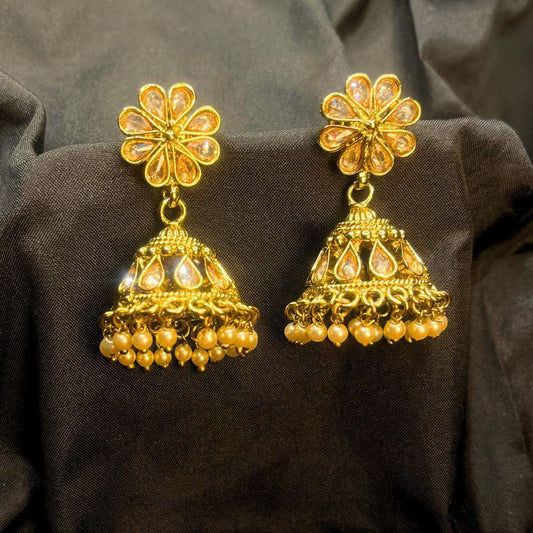 Golden Kundan Premium Jhumka Earrings
