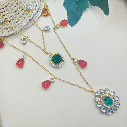 Double Layered Moissanite Polki Necklace