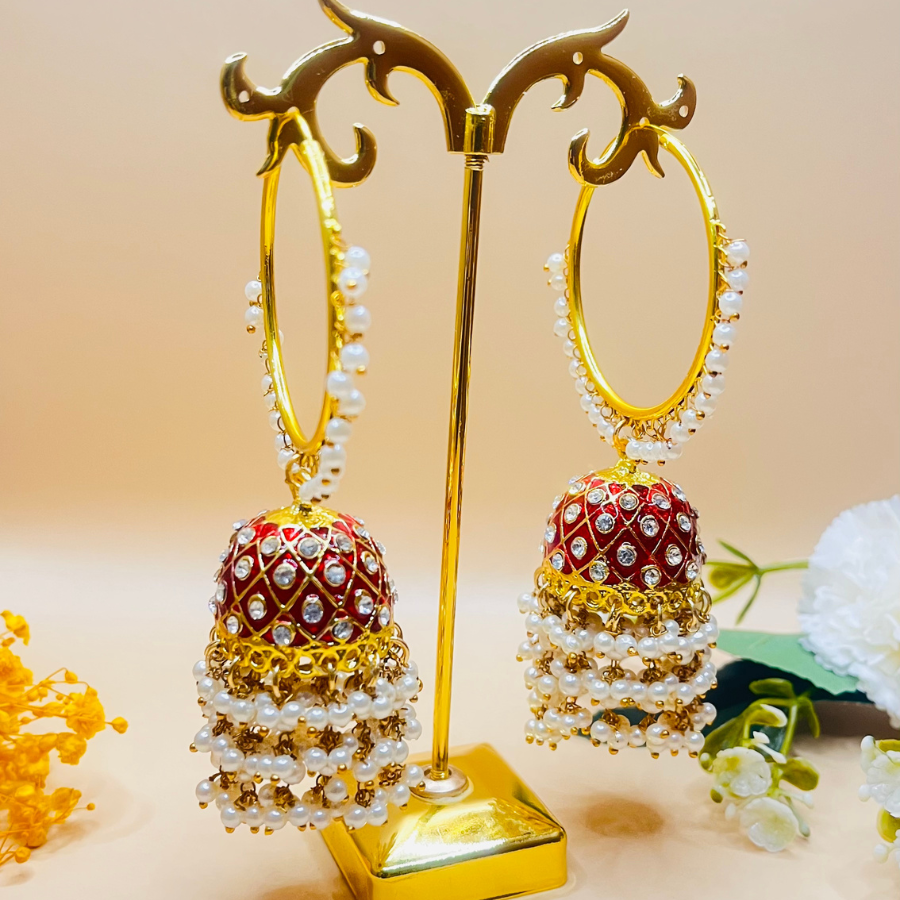 Maroon Hoop Jhumki Earrings