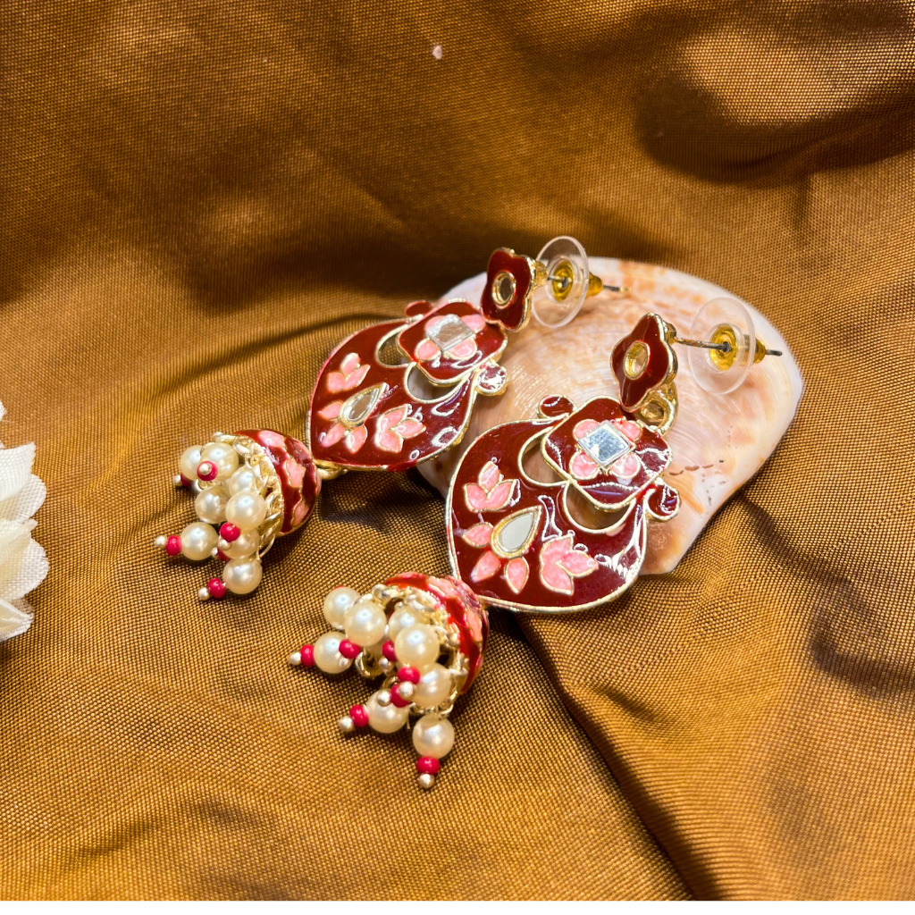 Maroon Color Meenakari Earrings