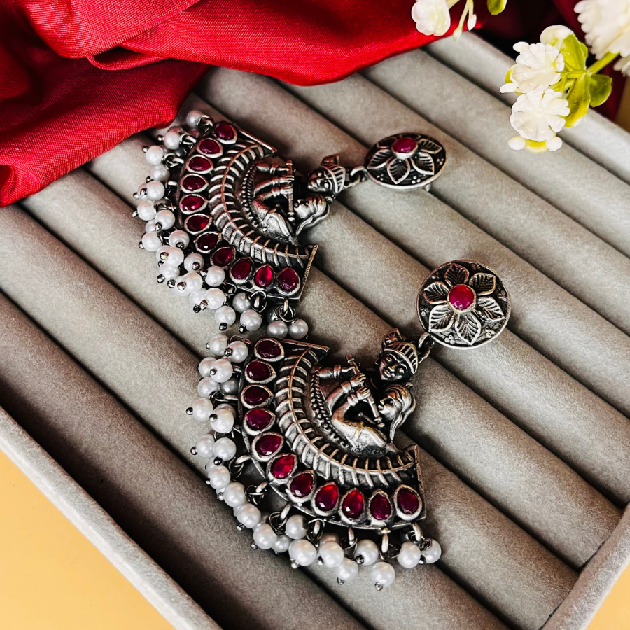 Trendy Pearl Silver Earrings