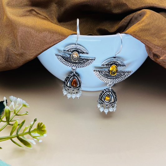 Yellow Silver Plated Contemporary Drop Earrings