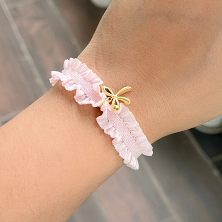 Bow Charm Pink Band Bracelet