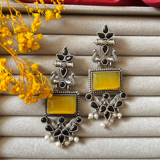 Peacock Silver Oxidised Earring