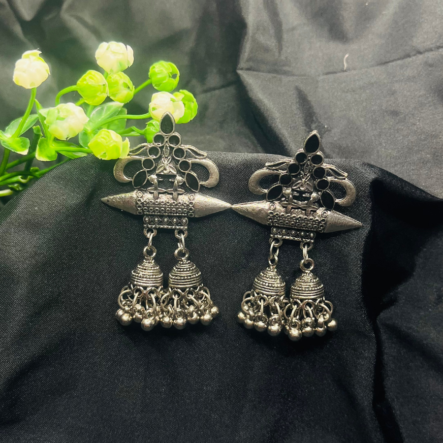 Antique Finishing Oxidised Silver Earrings